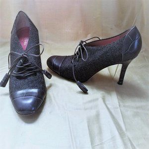 Kate Spade Lace-Up Oxfords Heels~Gray Flannel/Embossed Croc Leather~6.5 Career